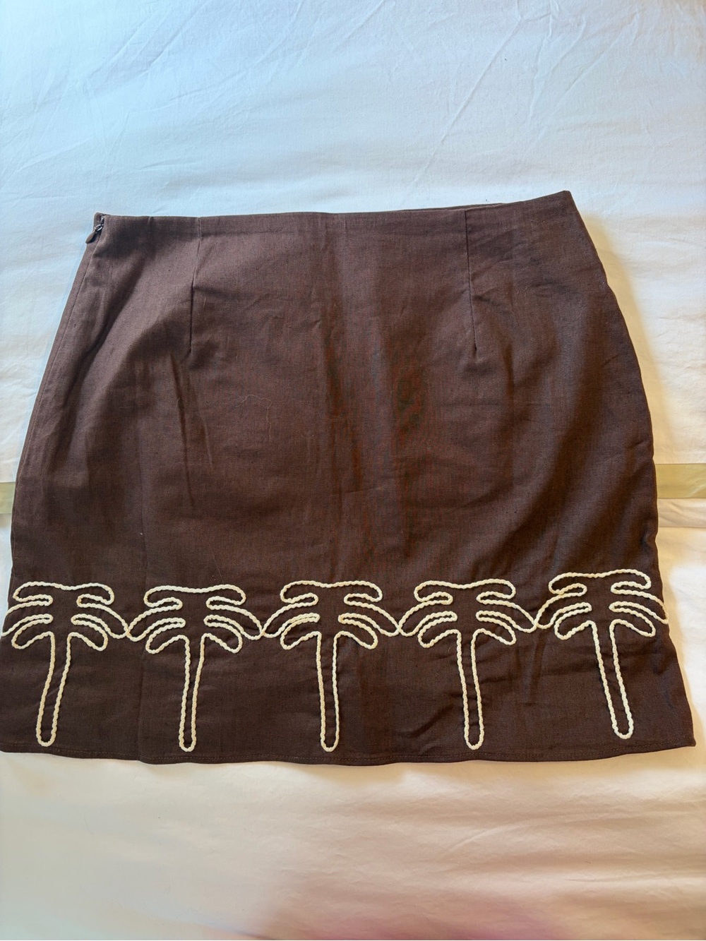 Hyacinth House Brown Palm Tree Embroidered Mini Skirt Size Small S - Picture 3 of 5